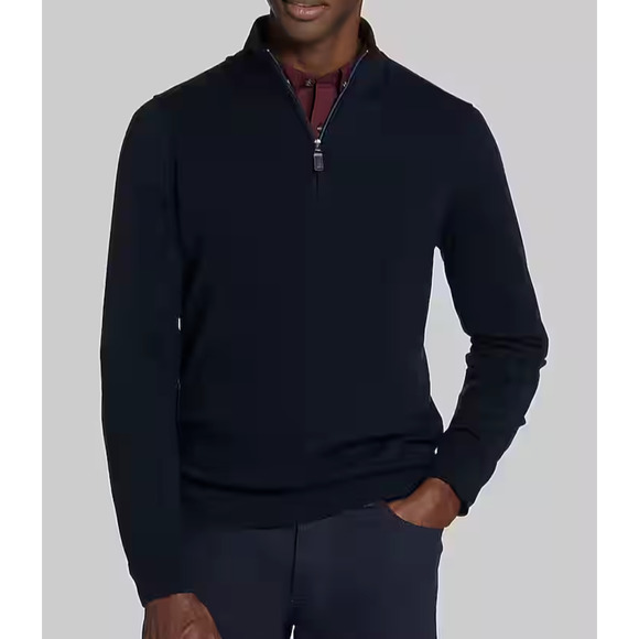 New Jos. A. Bank $70 XL Navy Traveler Pima Cotton Mock Neck Quarter Zip Sweater - Picture 1 of 9